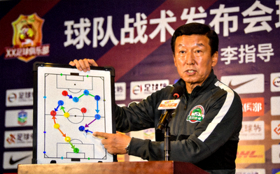 知名主教练在新闻发布会上战术布置
